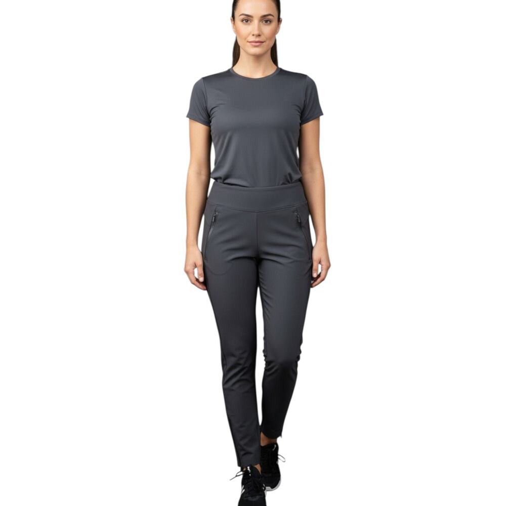 Members Mark Leggings Womens L Charcoal Front Zip Slit Hem Athleisure Yoga Slim